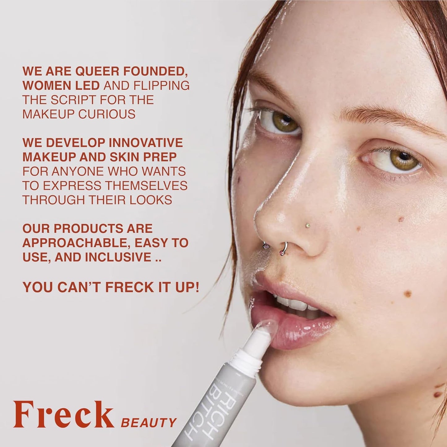 Freck Beauty RICH Beotch Nourishing Plant + Peptide Lip Balm - Moisturizing Lip Treatment, Sheer Hydration Infused with Jojoba Seed, Castor Seed and Prickly Pear. Clear Shade
