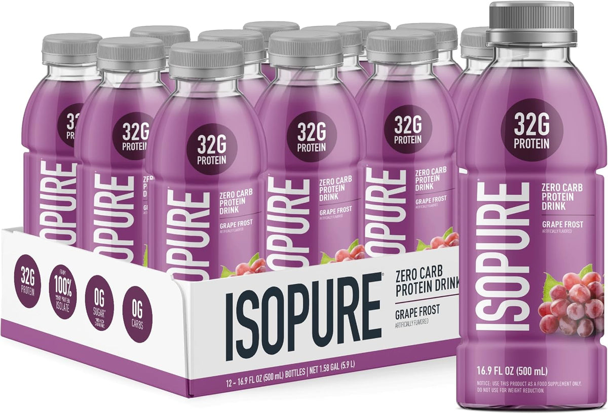 Isopure Zero Carb Clear Protein Drink, Grape Frost 12 Count