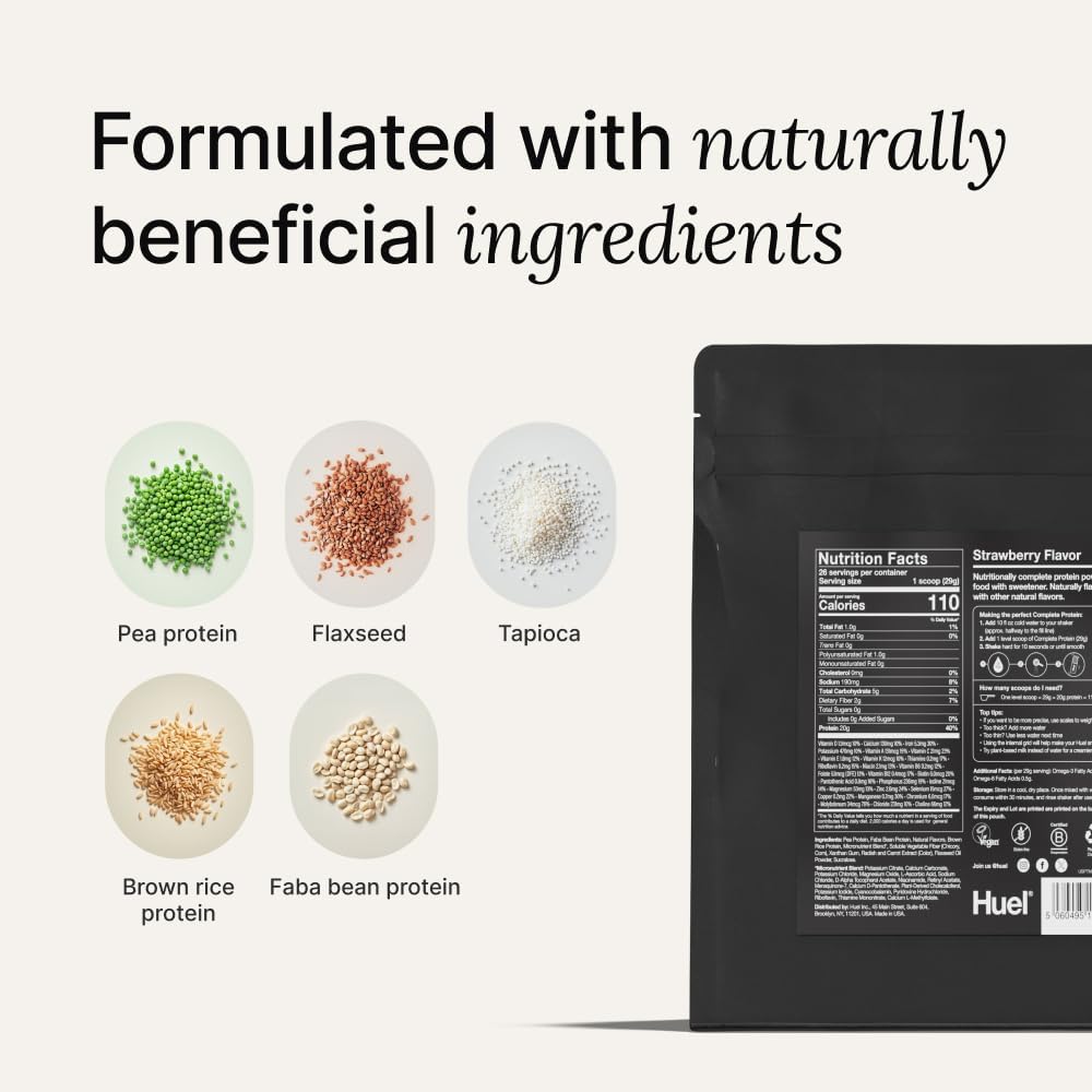 Huel Vegan Protein Powder | Strawberry | Complete Nutrition | 20g Protein Powder | 100% Plant-Based | 27 Vitamins & Minerals, Gluten Free, Non-GMO, Lactose Free | 26 Servings