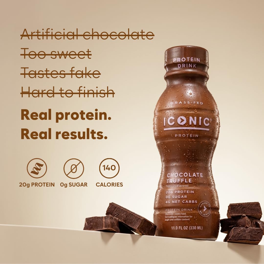 ICONIC Protein Shake, Sample Pack – 20g Grass-Fed Protein Drink – Low Carb, Sugar Free, Keto Friendly – Lactose Free, High Protein Snack or Meal Replacement Shake (12 Pack)