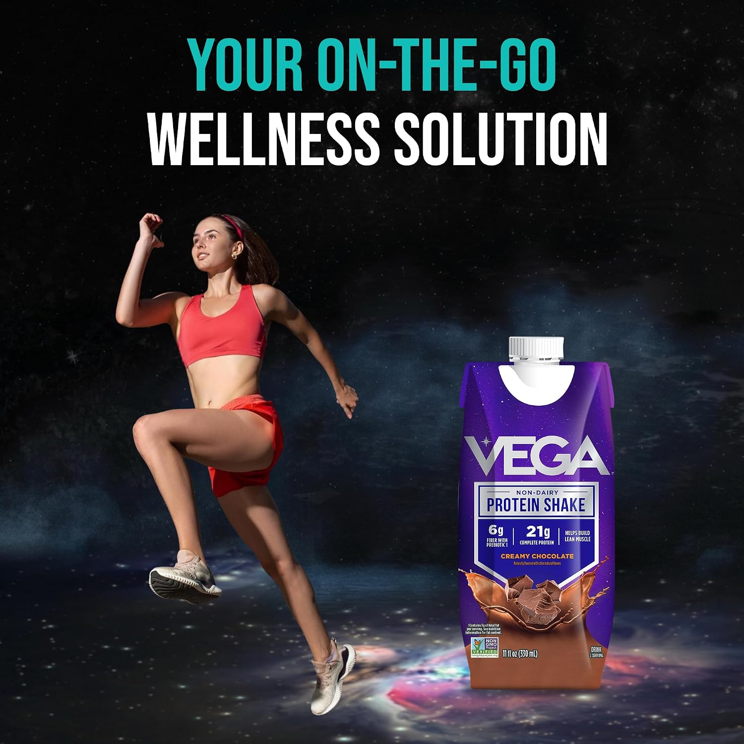 Vega Ready to Drink Vegan Protein Shake, Creamy Chocolate – 21g Plant Protein, Non Dairy & Lactose Free Protein Shake for Men & Women, Gluten Free, 330ml (12 Pack)