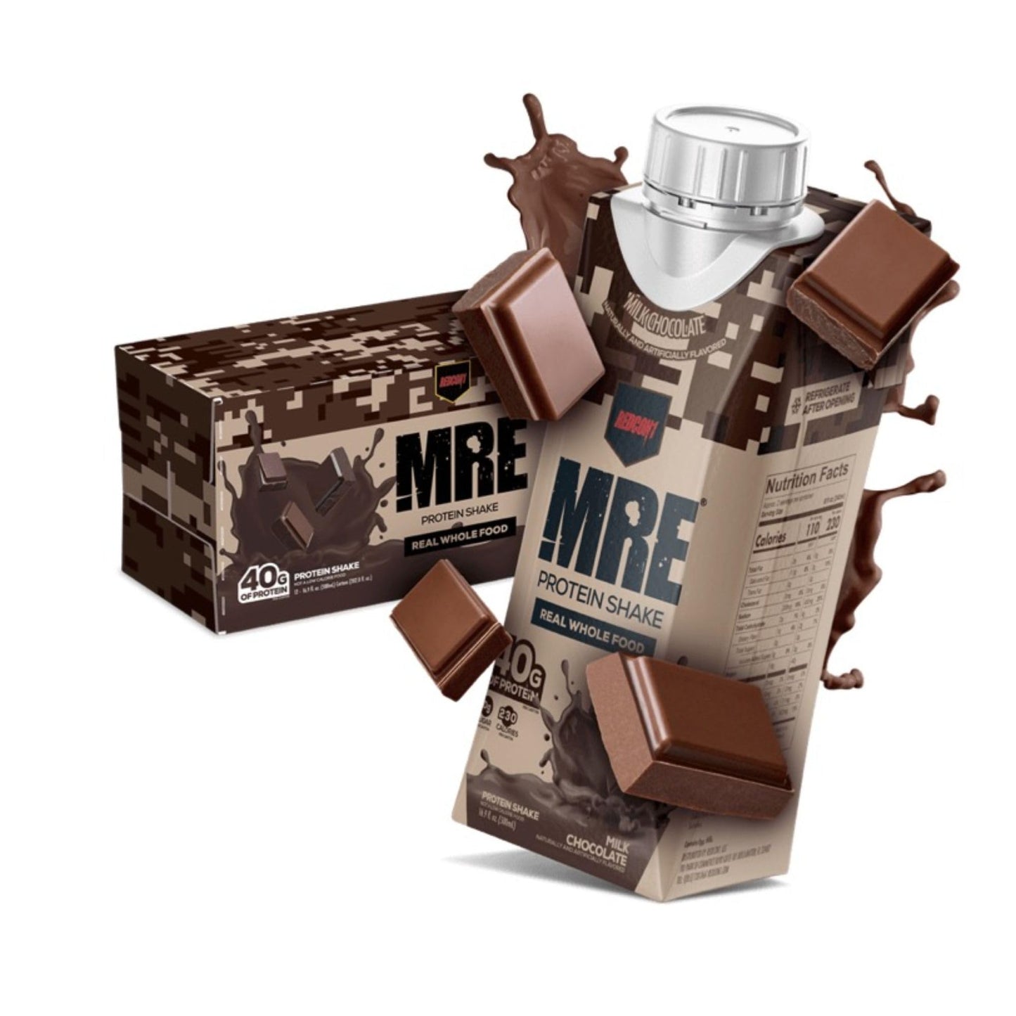 REDCON1 MRE RTD Protein Shake | Milk Chocolate | Lactose Free, 40g Protein - 12 Pack, 14 oz