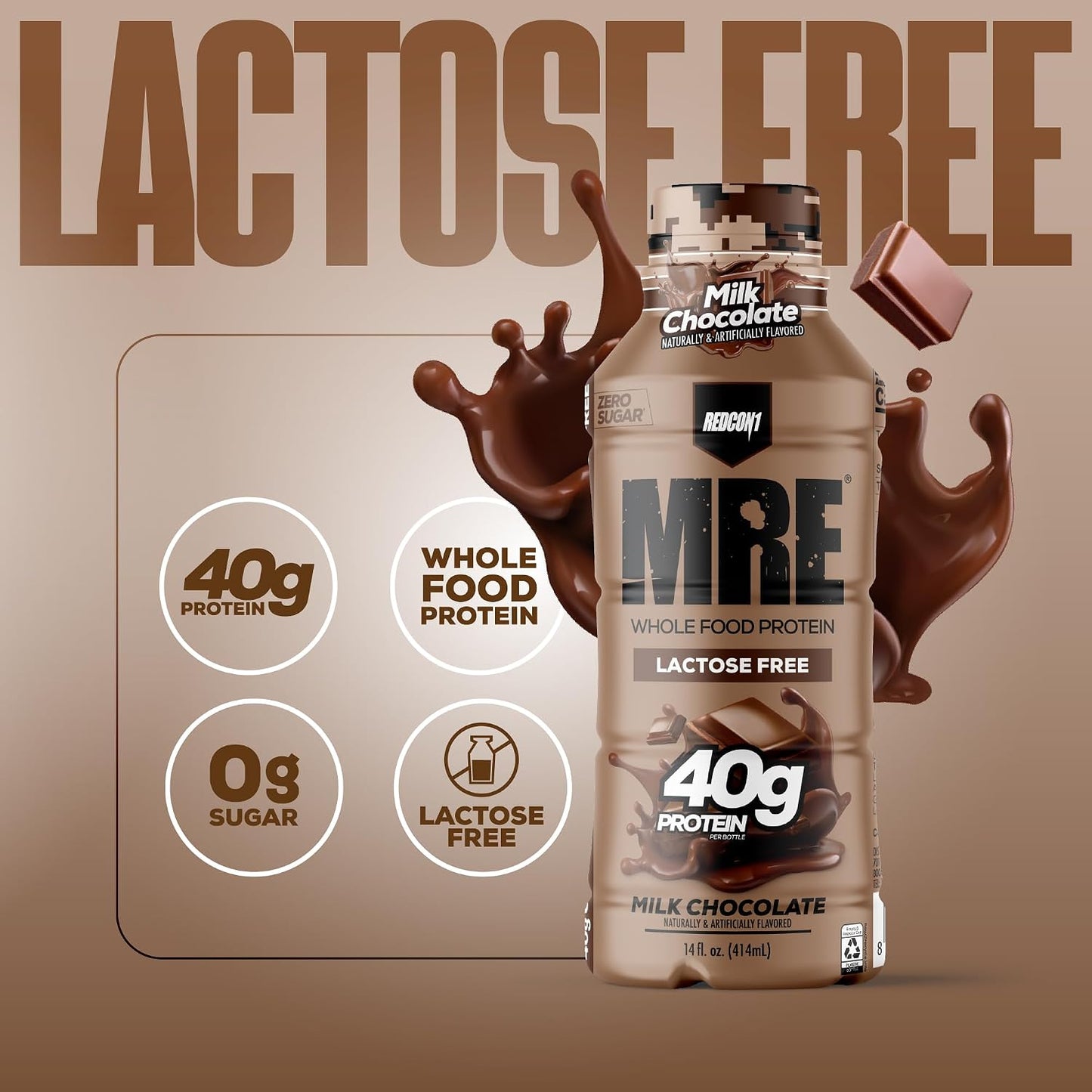 REDCON1 MRE RTD Protein Shake | Milk Chocolate | Lactose Free, 40g Protein - 12 Pack, 14 oz