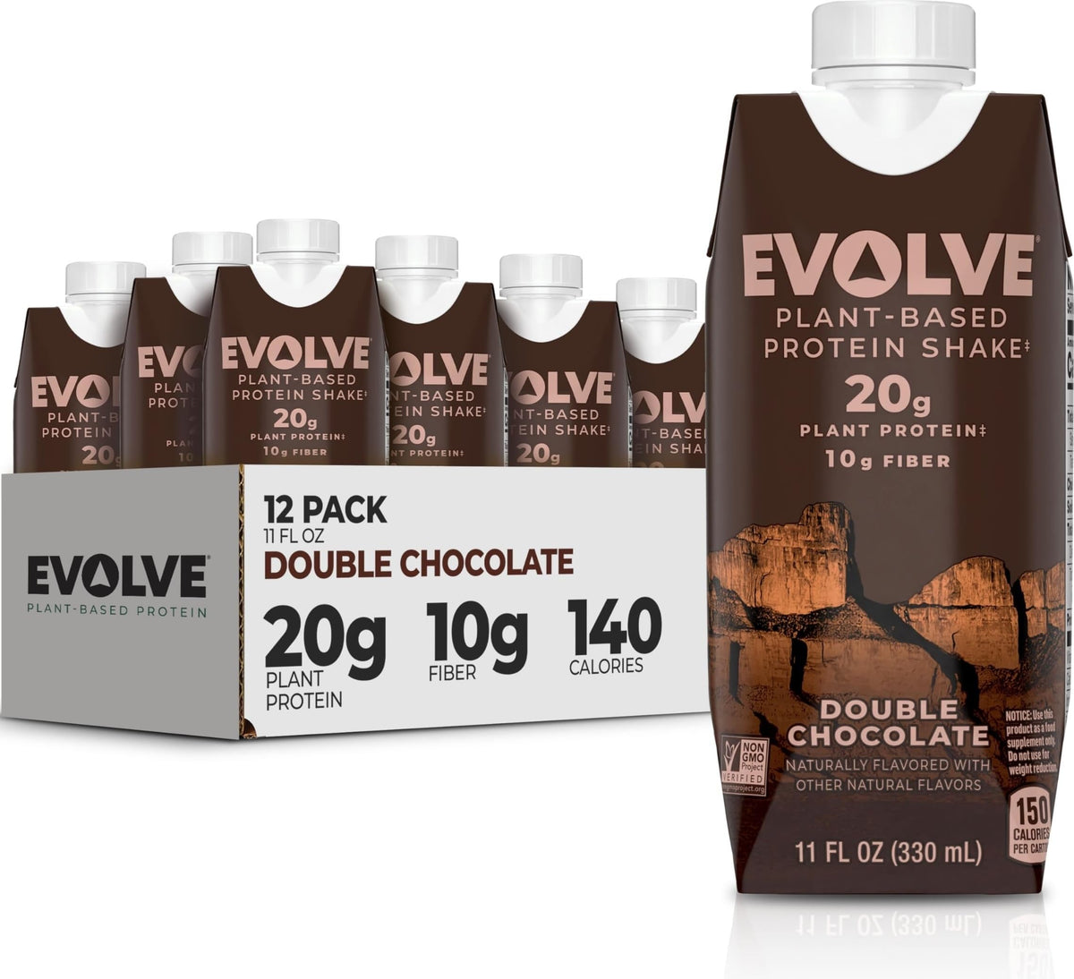 Evolve Plant Based Protein Shake, Café Mocha, 20g Vegan Protein, Dairy Free, No Artificial Sweeteners, Non-GMO, 10g Fiber, 11oz, (12 Pack) (Formula May Vary)