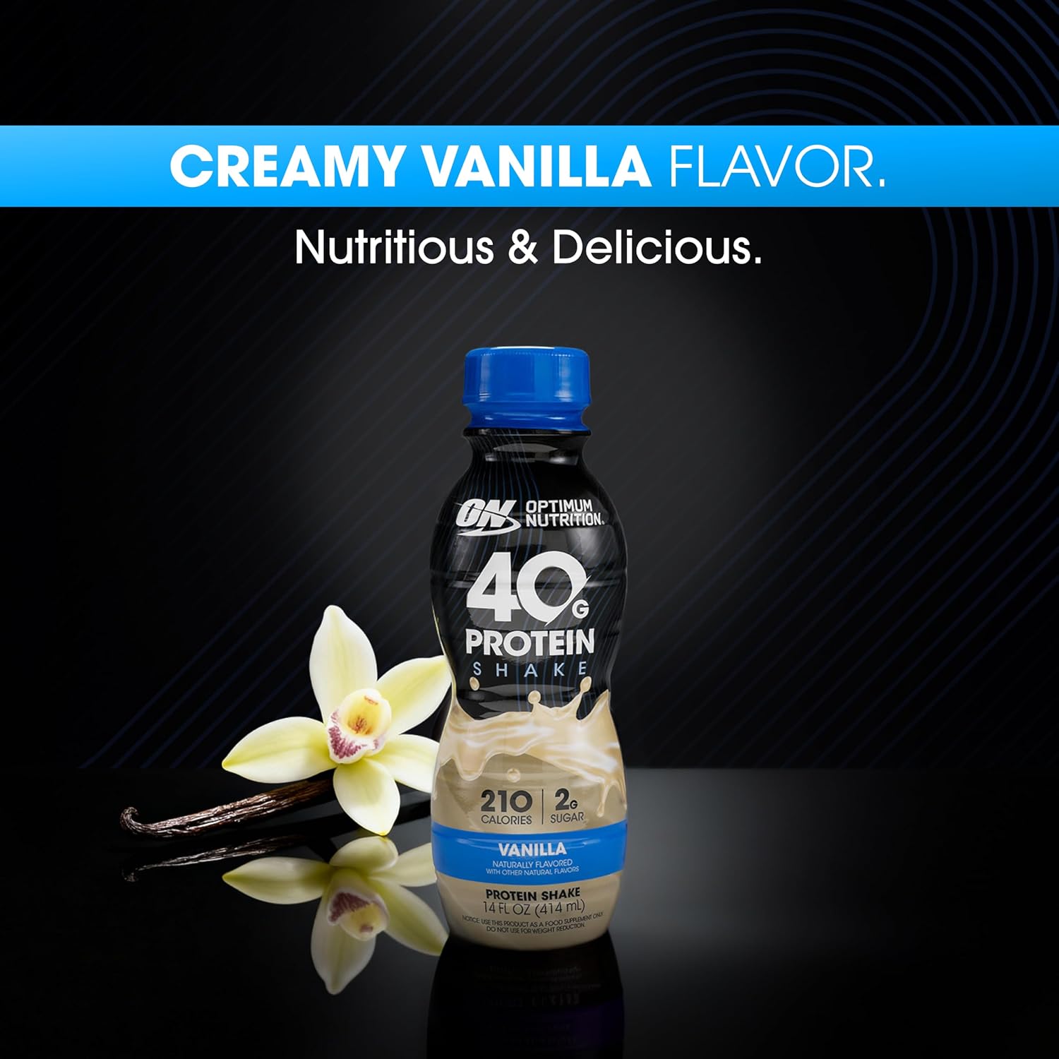 Optimum Nutrition 40g Protein Shake, 40g of Protein, Naturally Flavored, Complete Protein Drink, Vanilla, 14 Fl Oz, 12 Count (Pack of 1) (Packaging May Vary)