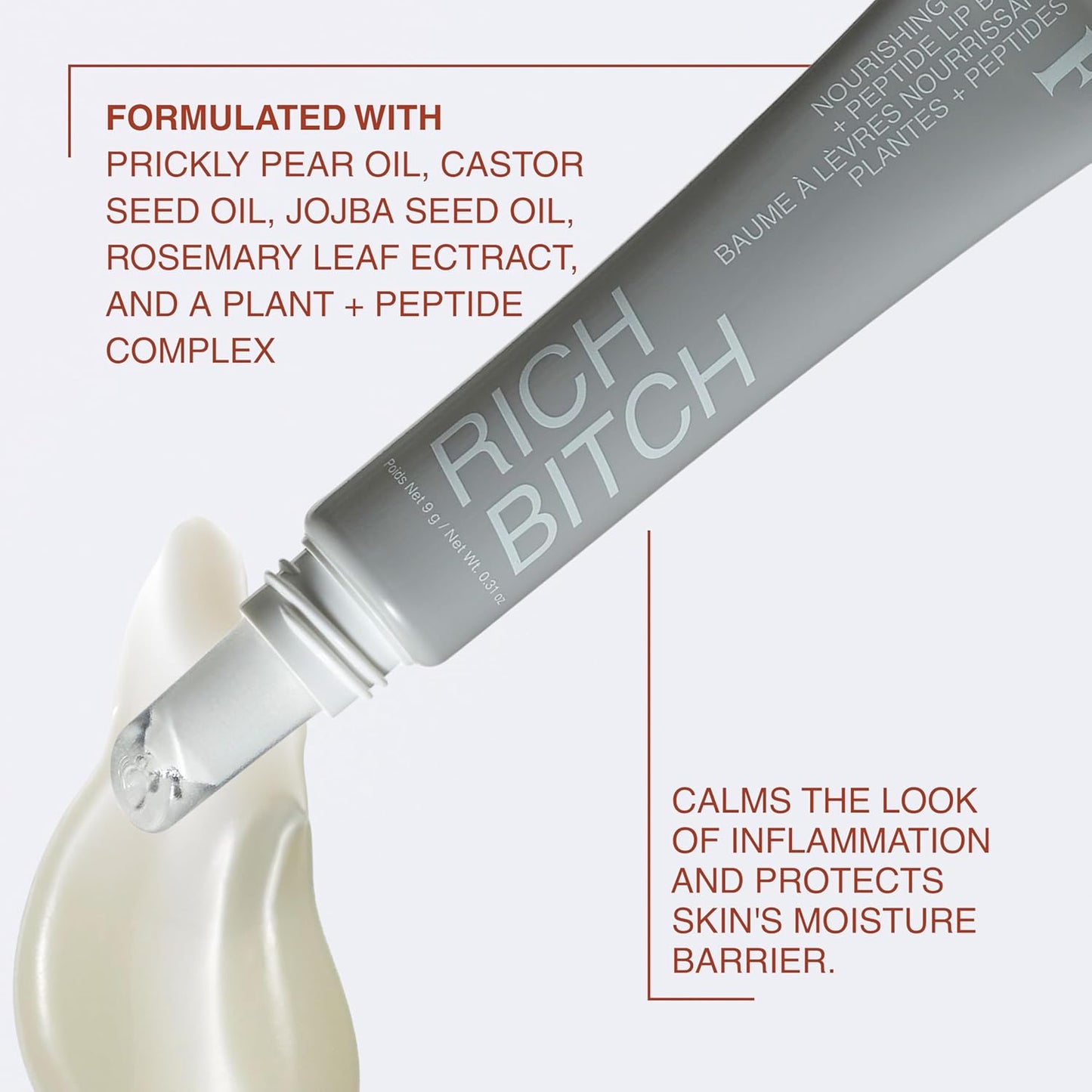 Freck Beauty RICH Beotch Nourishing Plant + Peptide Lip Balm - Moisturizing Lip Treatment, Sheer Hydration Infused with Jojoba Seed, Castor Seed and Prickly Pear. Clear Shade