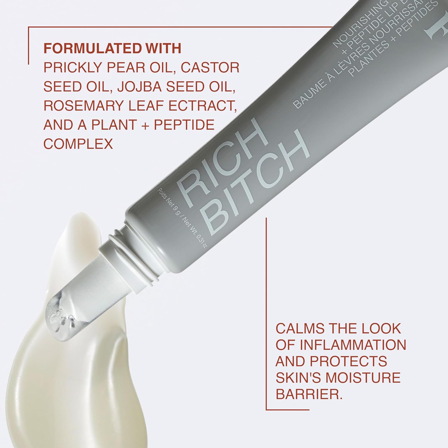 Freck Beauty RICH Beotch Nourishing Plant + Peptide Lip Balm - Moisturizing Lip Treatment, Sheer Hydration Infused with Jojoba Seed, Castor Seed and Prickly Pear. Clear Shade