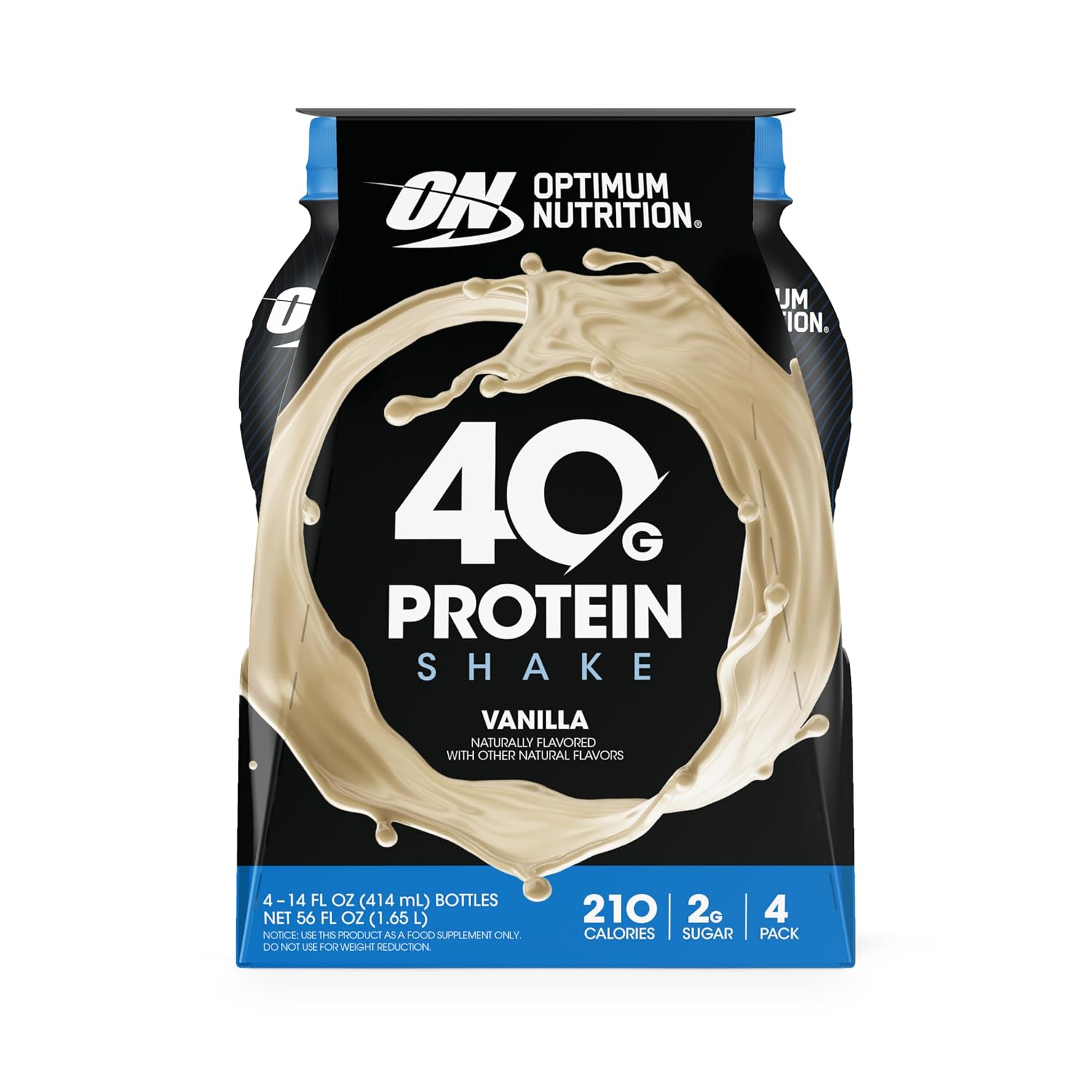 Optimum Nutrition 40g Protein Shake, 40g of Protein, Naturally Flavored, Complete Protein Drink, Vanilla, 14 Fl Oz, 12 Count (Pack of 1) (Packaging May Vary)