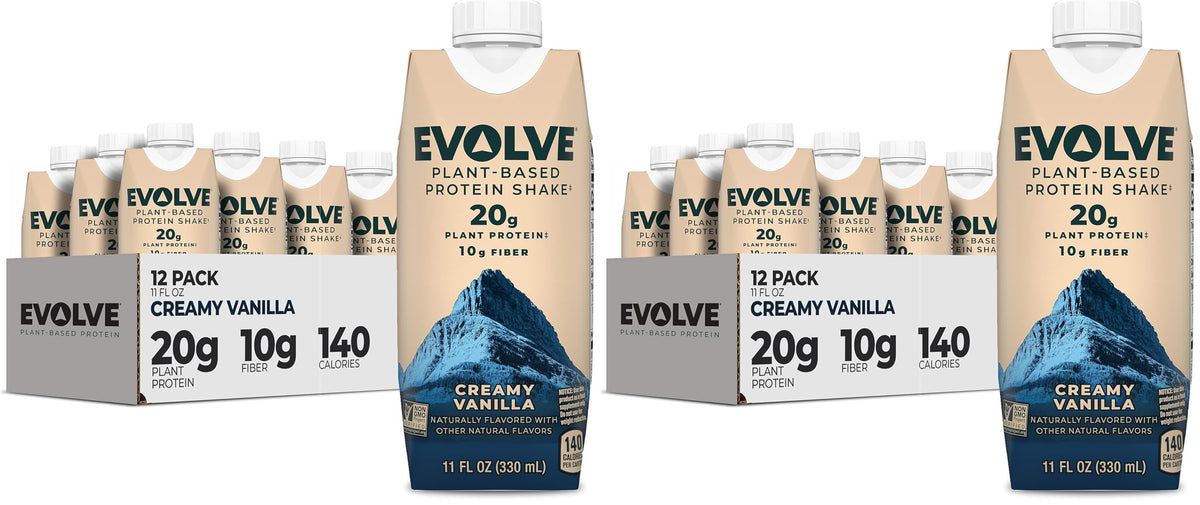 Evolve Plant Based Protein Shake, Café Mocha, 20g Vegan Protein, Dairy Free, No Artificial Sweeteners, Non-GMO, 10g Fiber, 11oz, (12 Pack) (Formula May Vary)
