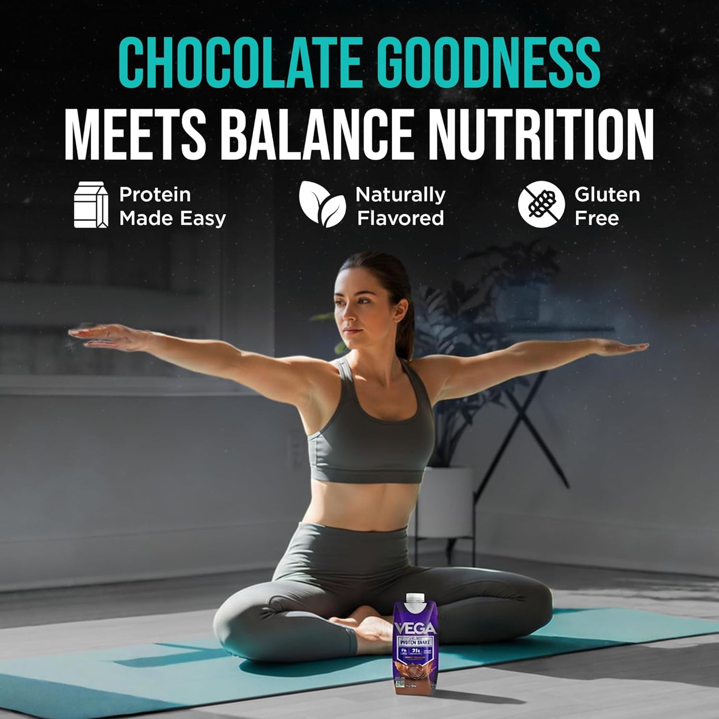 Vega Ready to Drink Vegan Protein Shake, Creamy Chocolate – 21g Plant Protein, Non Dairy & Lactose Free Protein Shake for Men & Women, Gluten Free, 330ml (12 Pack)