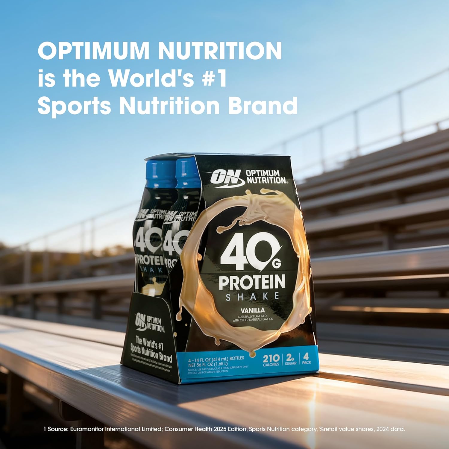 Optimum Nutrition 40g Protein Shake, 40g of Protein, Naturally Flavored, Complete Protein Drink, Vanilla, 14 Fl Oz, 12 Count (Pack of 1) (Packaging May Vary)