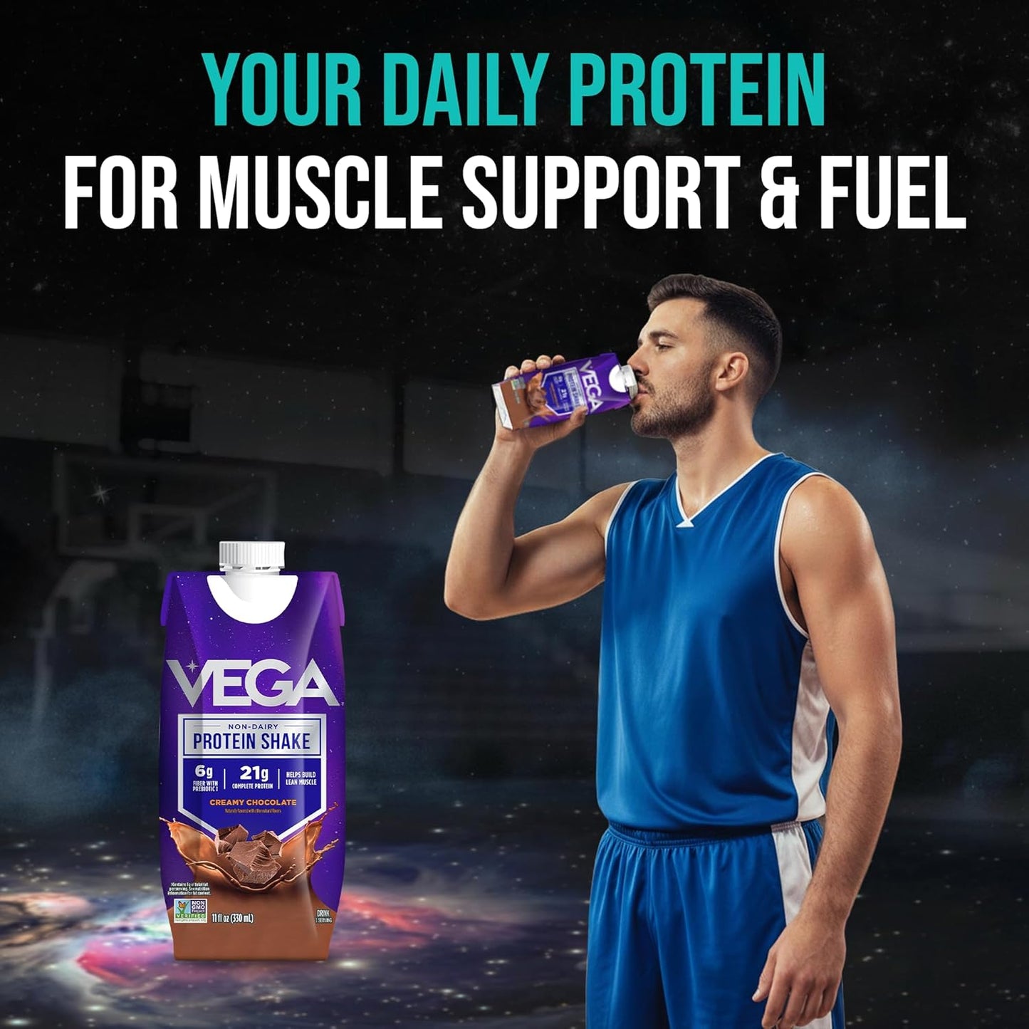 Vega Ready to Drink Vegan Protein Shake, Creamy Chocolate – 21g Plant Protein, Non Dairy & Lactose Free Protein Shake for Men & Women, Gluten Free, 330ml (12 Pack)