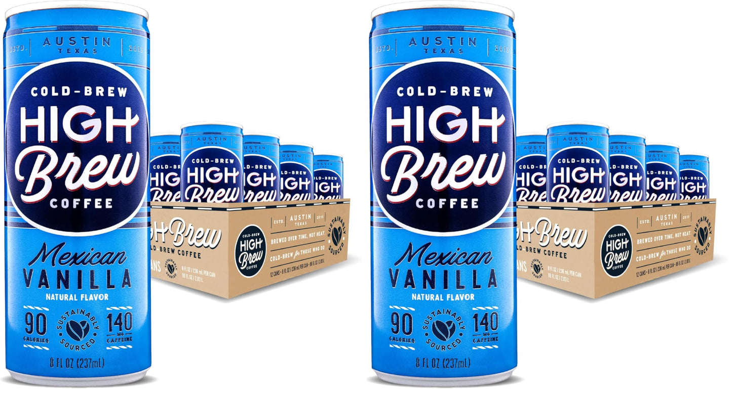 High Brew Coffee, Cold Brew Coffee, Mexican Vanilla, 8 FL Oz, Ready-To-Drink (Pack of 12)