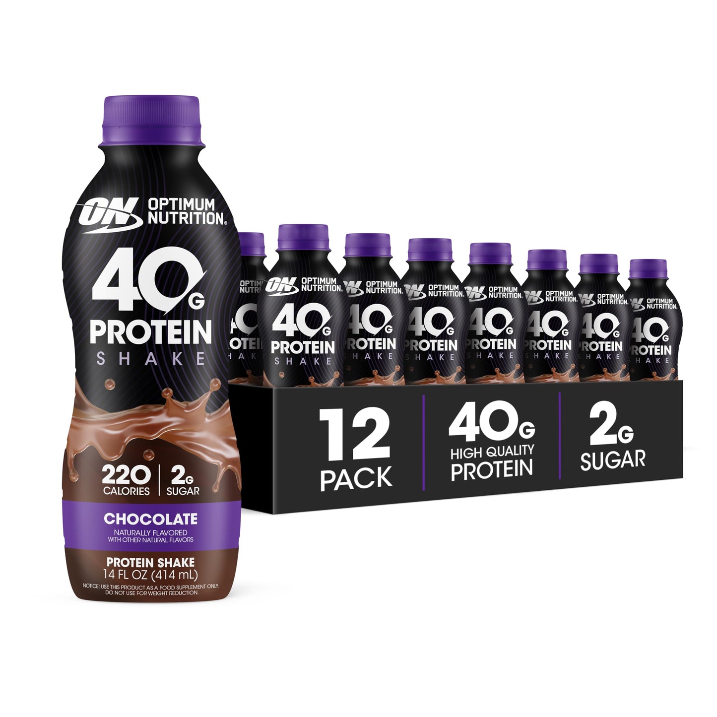 Optimum Nutrition 40g Protein Shake, 40g of Protein, Naturally Flavored, Complete Protein Drink, Vanilla, 14 Fl Oz, 12 Count (Pack of 1) (Packaging May Vary)