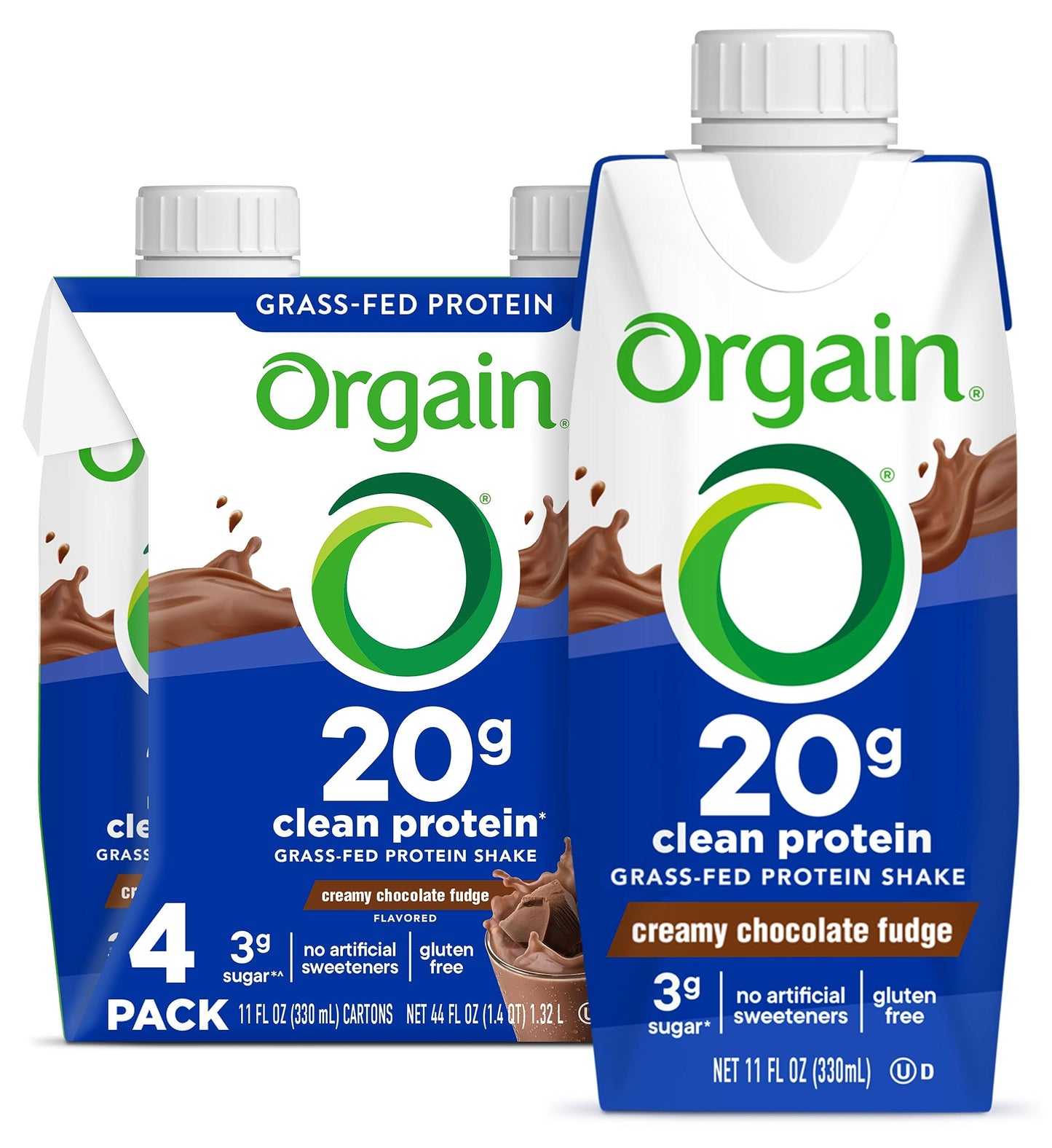 Orgain Clean Protein Shake, Grass Fed Dairy, Creamy Chocolate Fudge - 20g Whey High Protein, Kosher, Ready to Drink, Low Net Carbs, Gluten Free, No Soy Ingredients, 11 Fl Oz (Pack of 12)