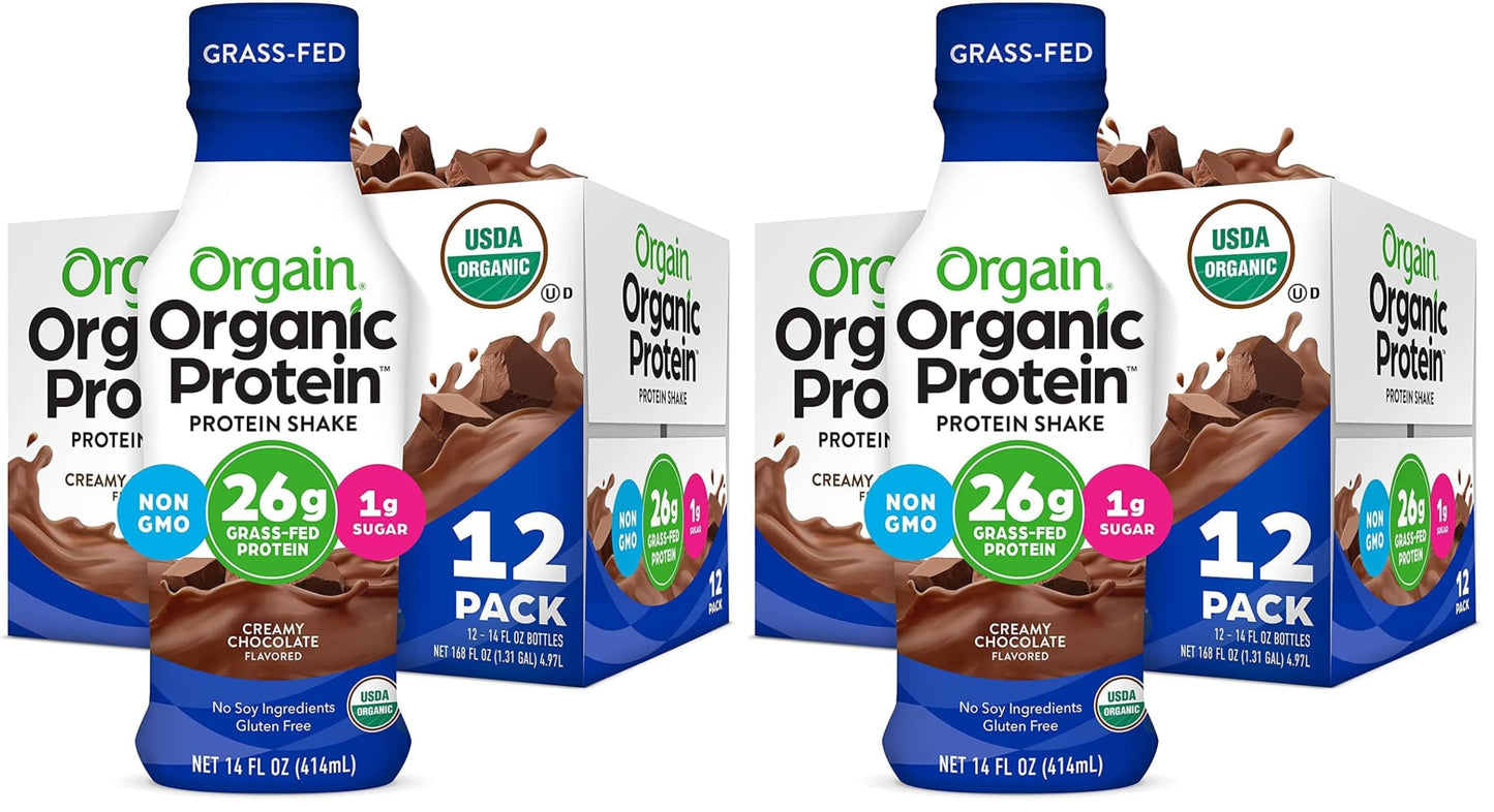 Orgain Organic Protein Shake, Grass Fed Dairy, Creamy Chocolate - 26g High Protein Whey Shake, Ready to Drink, Gluten Free, No Soy Ingredients, No Sugar Added, 14 Fl Oz (Pack of 12)