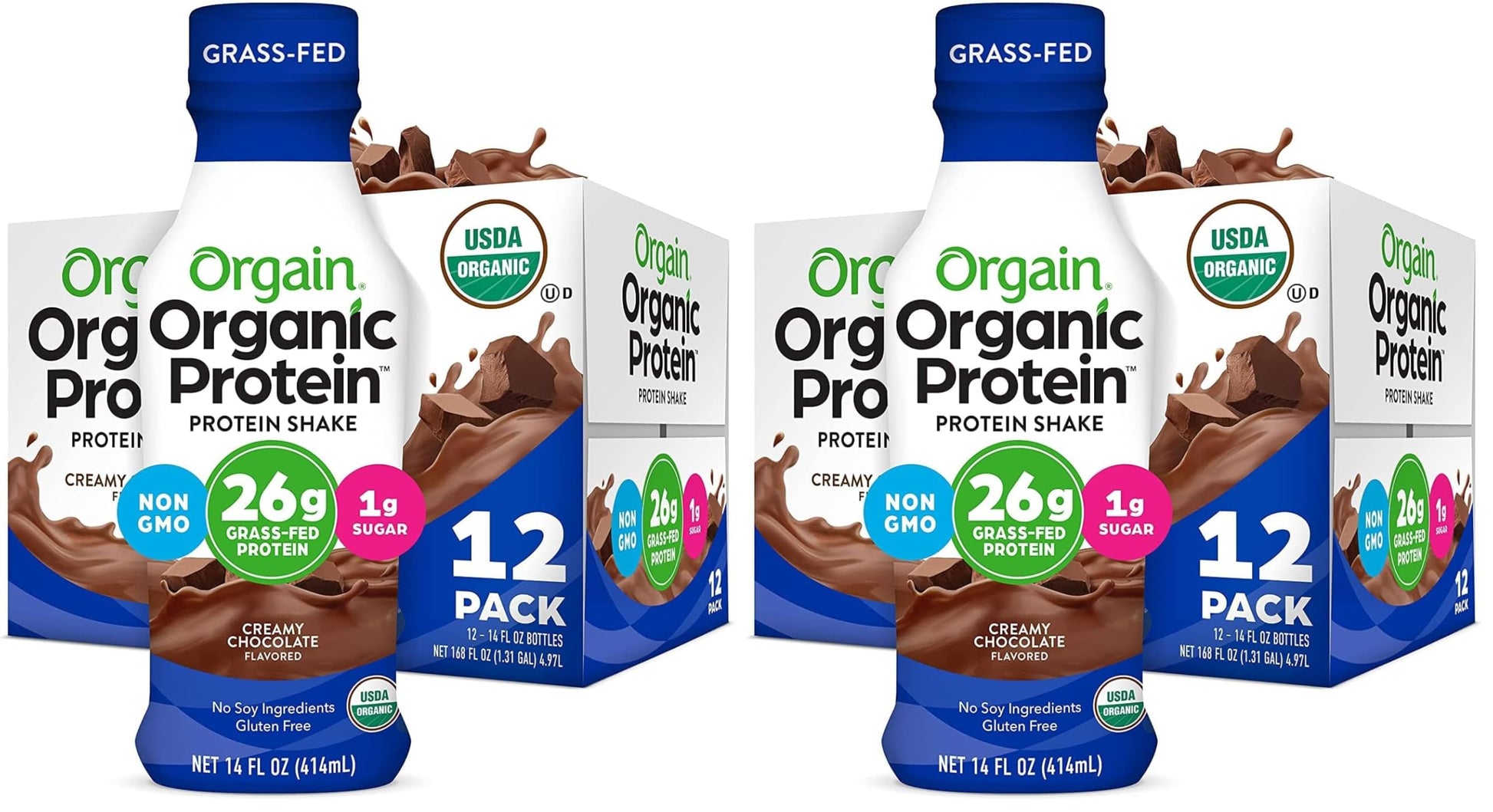Orgain Organic Protein Shake, Grass Fed Dairy, Creamy Chocolate - 26g High Protein Whey Shake, Ready to Drink, Gluten Free, No Soy Ingredients, No Sugar Added, 14 Fl Oz (Pack of 12)