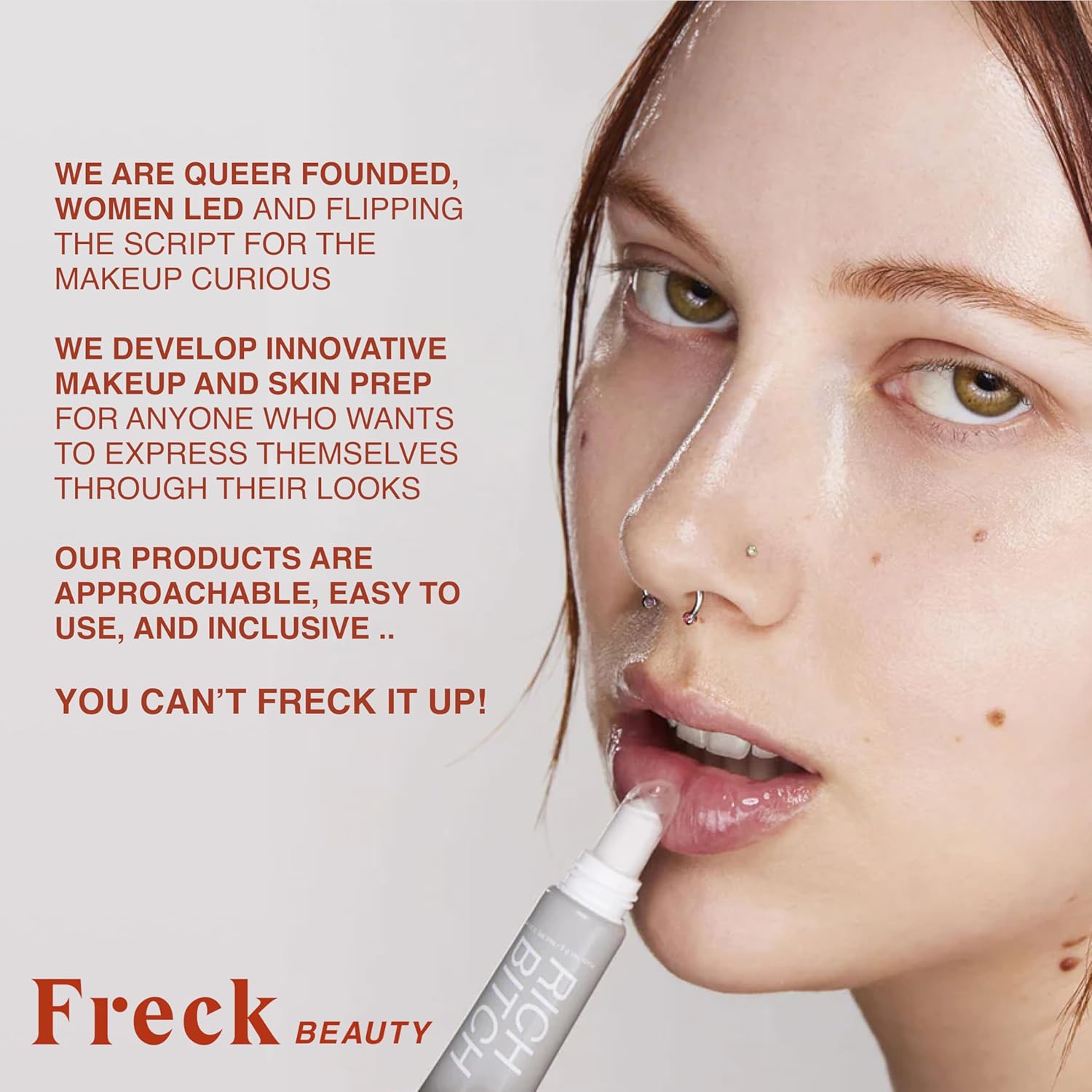 Freck Beauty RICH Beotch Nourishing Plant + Peptide Lip Balm - Moisturizing Lip Treatment, Sheer Hydration Infused with Jojoba Seed, Castor Seed and Prickly Pear. Clear Shade