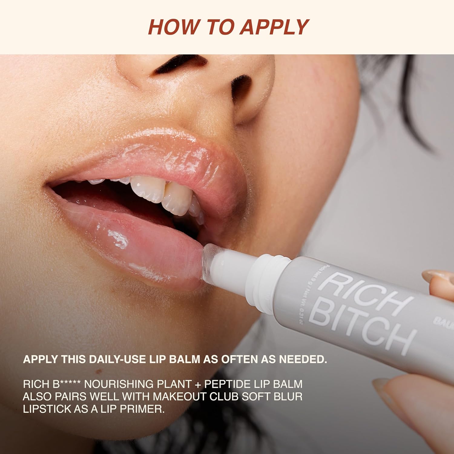 Freck Beauty RICH Beotch Nourishing Plant + Peptide Lip Balm - Moisturizing Lip Treatment, Sheer Hydration Infused with Jojoba Seed, Castor Seed and Prickly Pear. Clear Shade