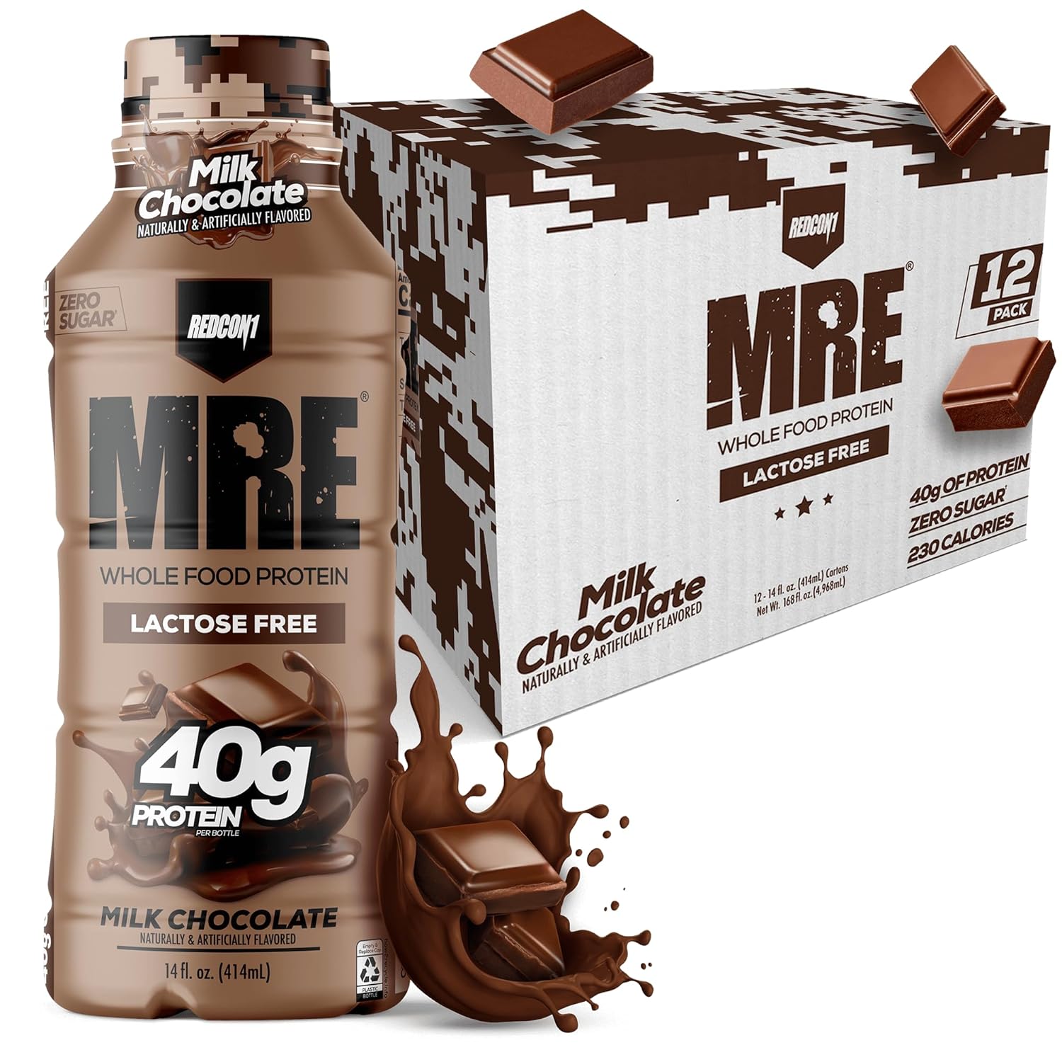 REDCON1 MRE RTD Protein Shake | Milk Chocolate | Lactose Free, 40g Protein - 12 Pack, 14 oz