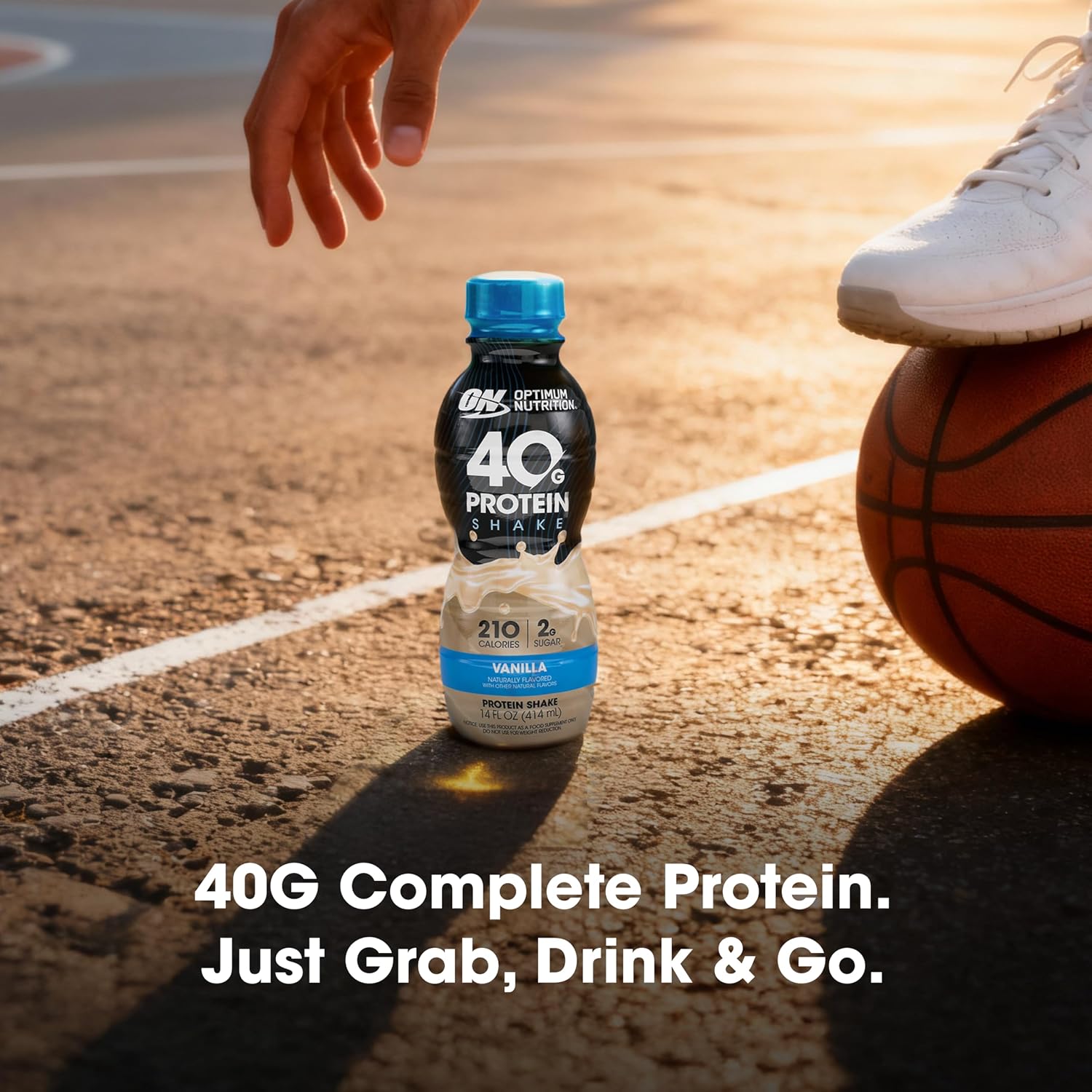 Optimum Nutrition 40g Protein Shake, 40g of Protein, Naturally Flavored, Complete Protein Drink, Vanilla, 14 Fl Oz, 12 Count (Pack of 1) (Packaging May Vary)