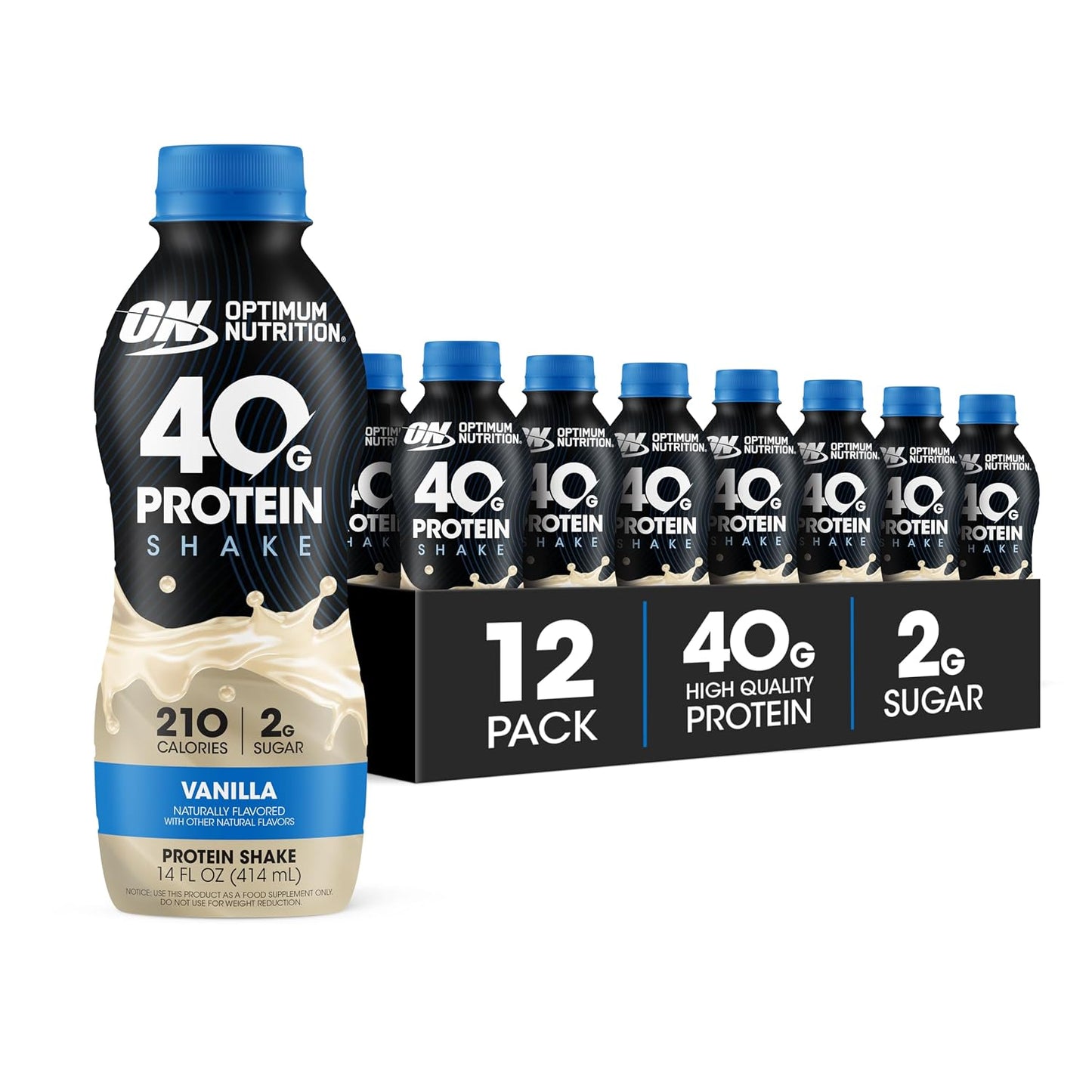 Optimum Nutrition 40g Protein Shake, 40g of Protein, Naturally Flavored, Complete Protein Drink, Vanilla, 14 Fl Oz, 12 Count (Pack of 1) (Packaging May Vary)