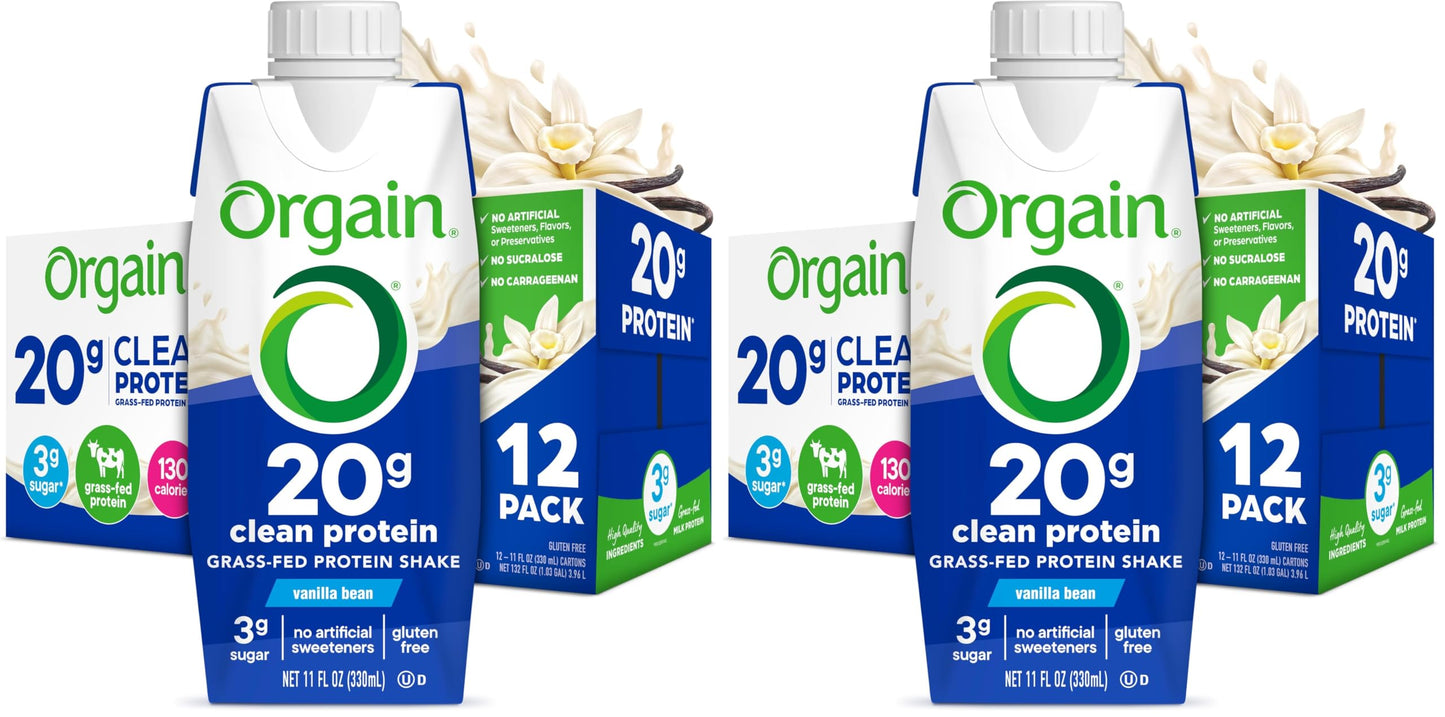 Orgain Clean Protein Shake, Grass Fed Dairy, Creamy Chocolate Fudge - 20g Whey High Protein, Kosher, Ready to Drink, Low Net Carbs, Gluten Free, No Soy Ingredients, 11 Fl Oz (Pack of 12)