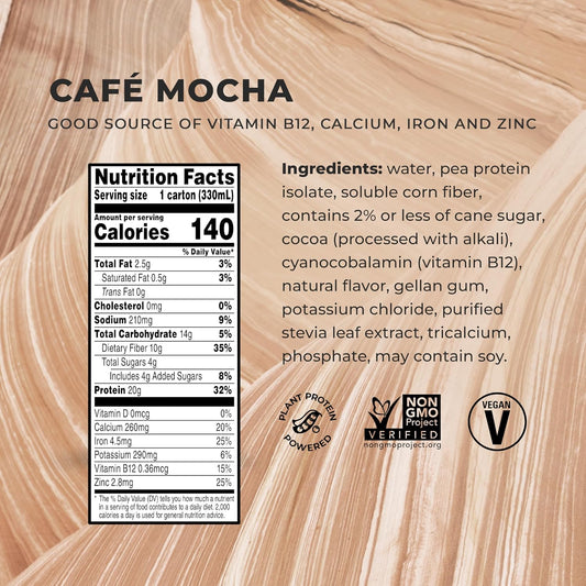 Evolve Plant Based Protein Shake, Café Mocha, 20g Vegan Protein, Dairy Free, No Artificial Sweeteners, Non-GMO, 10g Fiber, 11oz, (12 Pack) (Formula May Vary)